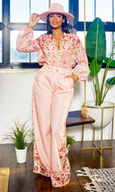 Fancy Floral | Long Belted Pants Set - Blush Artwork Print - Cutely Covered
