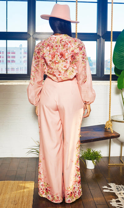Fancy Floral | Long Belted Pants Set - Blush Artwork Print - Cutely Covered