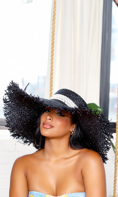 Lace-Banded Raw Edge | Telescope Crown Straw Hat - Black - Cutely Covered