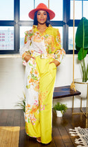 Fancy Floral | Long Belted Pants Set - Yellow Artwork Print - Cutely Covered
