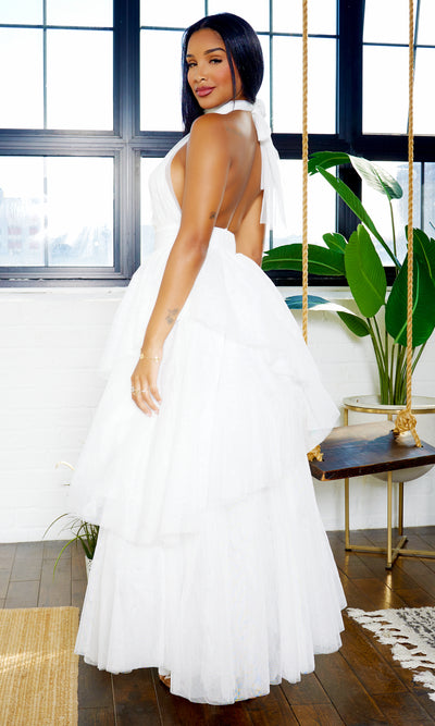 Celestial | Tiered Halter Dress White - Cutely Covered