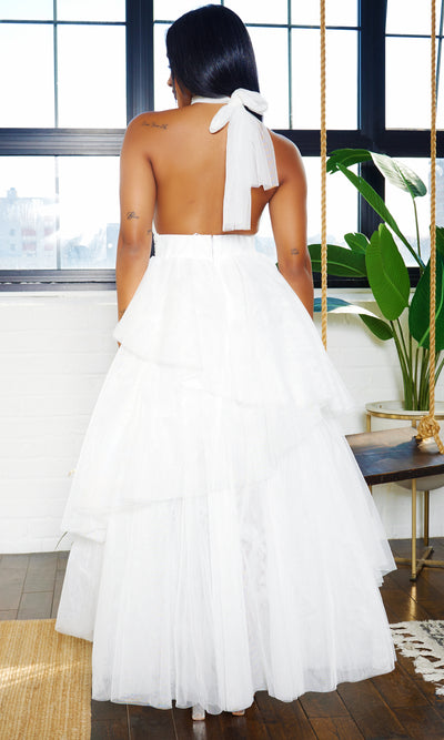 Celestial | Tiered Halter Dress White - Cutely Covered