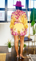 Fancy Floral | Short Belted Pants Set - Fallen Leaves Print - Cutely Covered