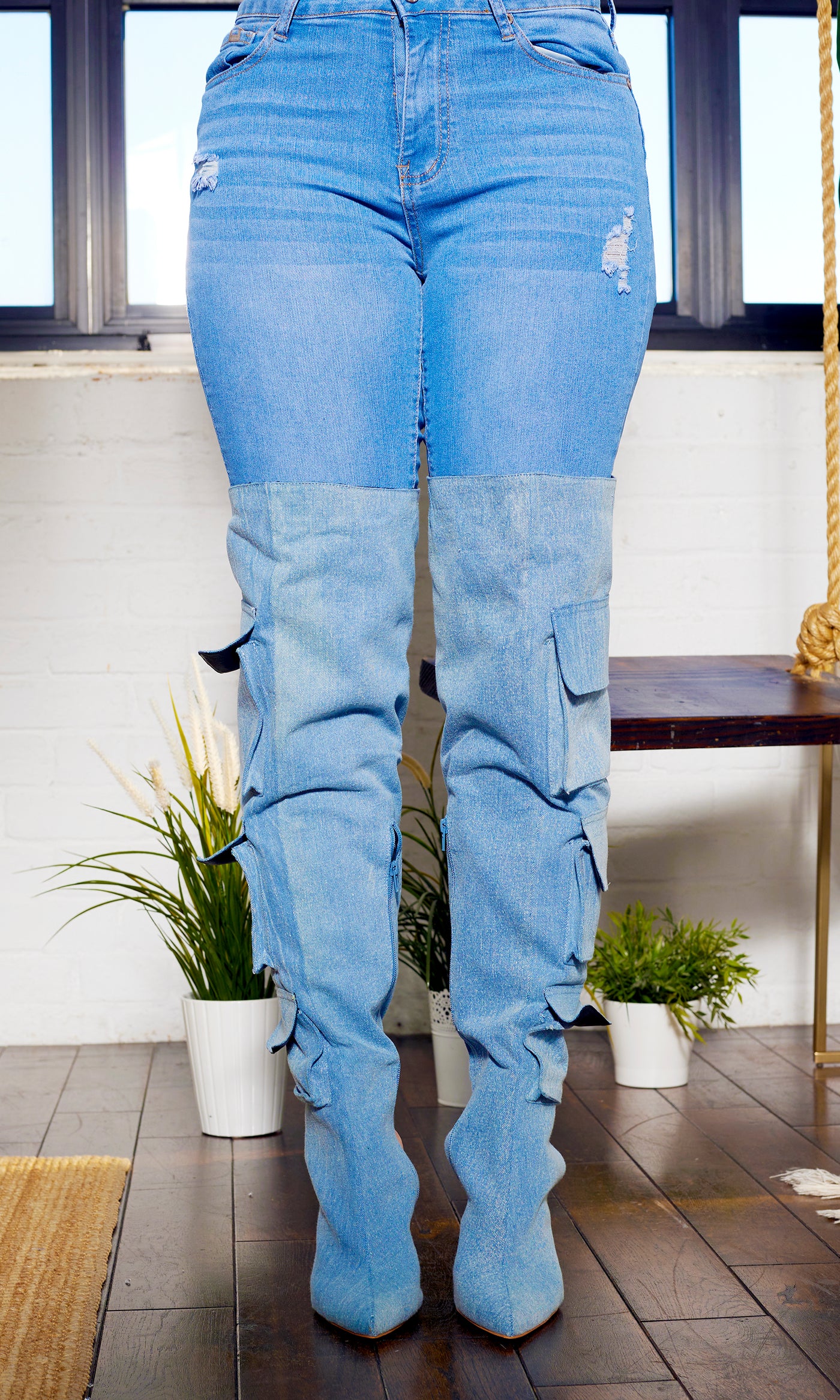 Cargo Pocket Denim Boots - Cutely Covered