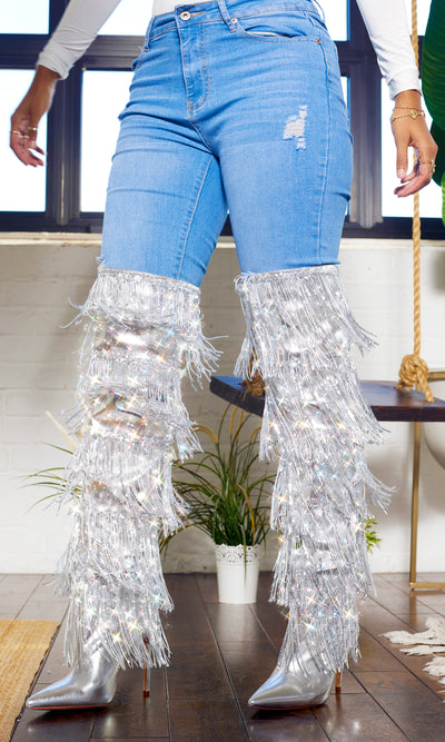 Queen B | Fringe Boots - Silver - Cutely Covered