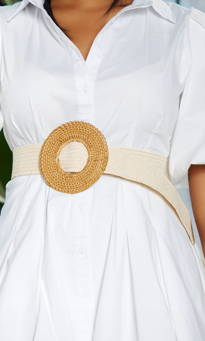 Bohemian Straw Circle Buckle Belt - Cream - Cutely Covered