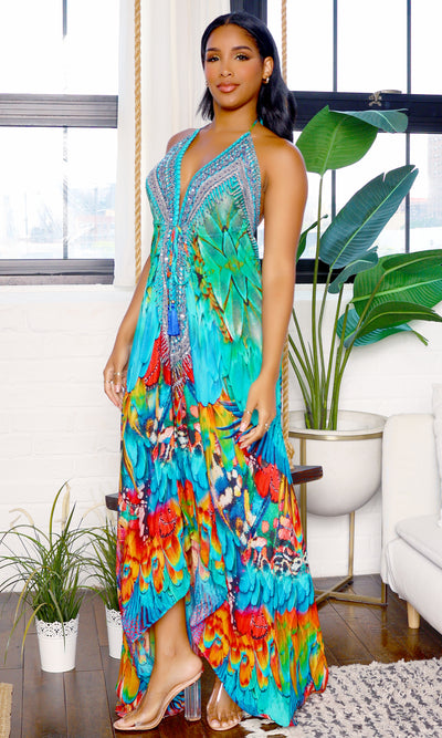 Halcyon Breeze | Maxi High Low Dress - Multi - Cutely Covered