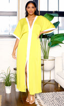 Tranquil Aura | Contrast Band Dress  - Chartreuse - Cutely Covered
