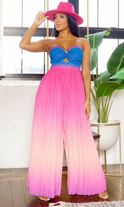 She's Popping | Ombre Pleated Jumpsuit - Fuchsia - Cutely Covered