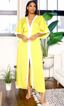 Tranquil Aura | Contrast Band Dress  - Chartreuse - Cutely Covered