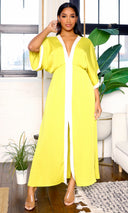 Tranquil Aura | Contrast Band Dress  - Chartreuse - Cutely Covered
