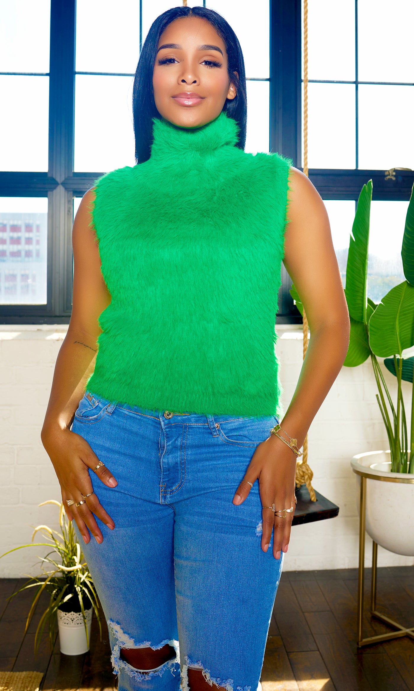 green fur sweater vest - Cutely Covered