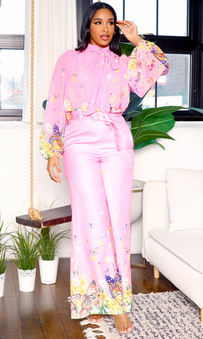 Garden Chic Collection | Pants Set - Pink Flower Print[vendor name, quantity] $54 - Cutely Covered