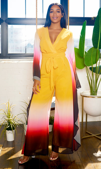 Sassy One Sleeve Ombre Jumpsuit - Mustard - Cutely Covered