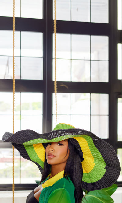 Beach Days | Green & Yellow Straw Hat - Cutely Covered