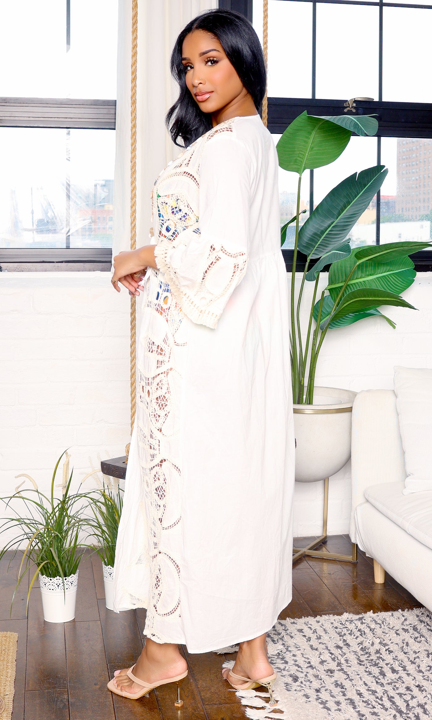 Ava Sheer | Lace Maxi Robe - White - Cutely Covered