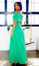 Veronica | Off The Shoulder Crop Skirt Set - Green - Cutely Covered