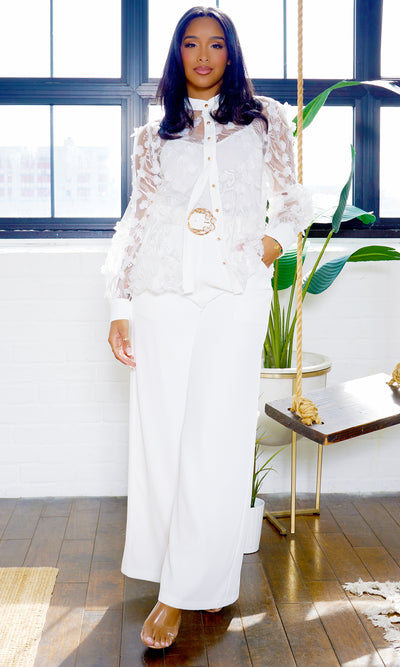 Enchanted Bloom | Embroidery Top and Pants Set - White - Cutely Covered