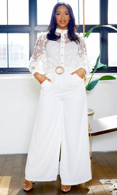 Enchanted Bloom | Embroidery Top and Pants Set - White - Cutely Covered