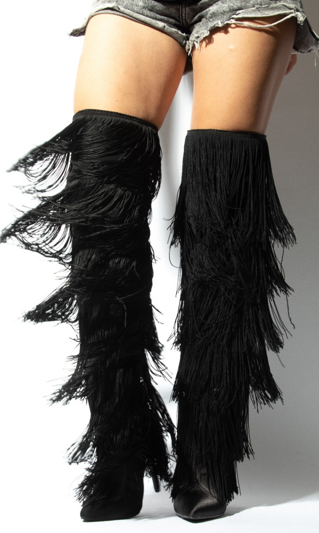 Fringe thigh high boots online