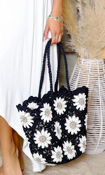 Daisy Delight Crochet Tote Bag - Black – Cutely Covered
