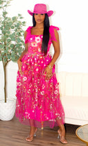 Michelle Blossom Embroidered Midi Dress - Fuchsia - Small (2-6) Michelle Blossom Embroidered Midi Dress - Fuchsia - Small (2-6)