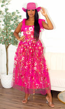 Michelle Blossom Embroidered Midi Dress - Fuchsia - Cutely Covered