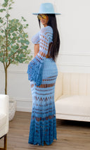Trinity Boho Sheer Ombre Fishtail Crochet Maxi Skirt - Blue - Cutely Covered