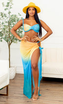 Twist Rope Detail Mesh Swim Coverup Skirt Set- Multicolor - Cutely Covered