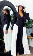 Elise Cutout Jumpsuit Black/White Preorder Ships End Oct- Early Nov - Cutely Covered
