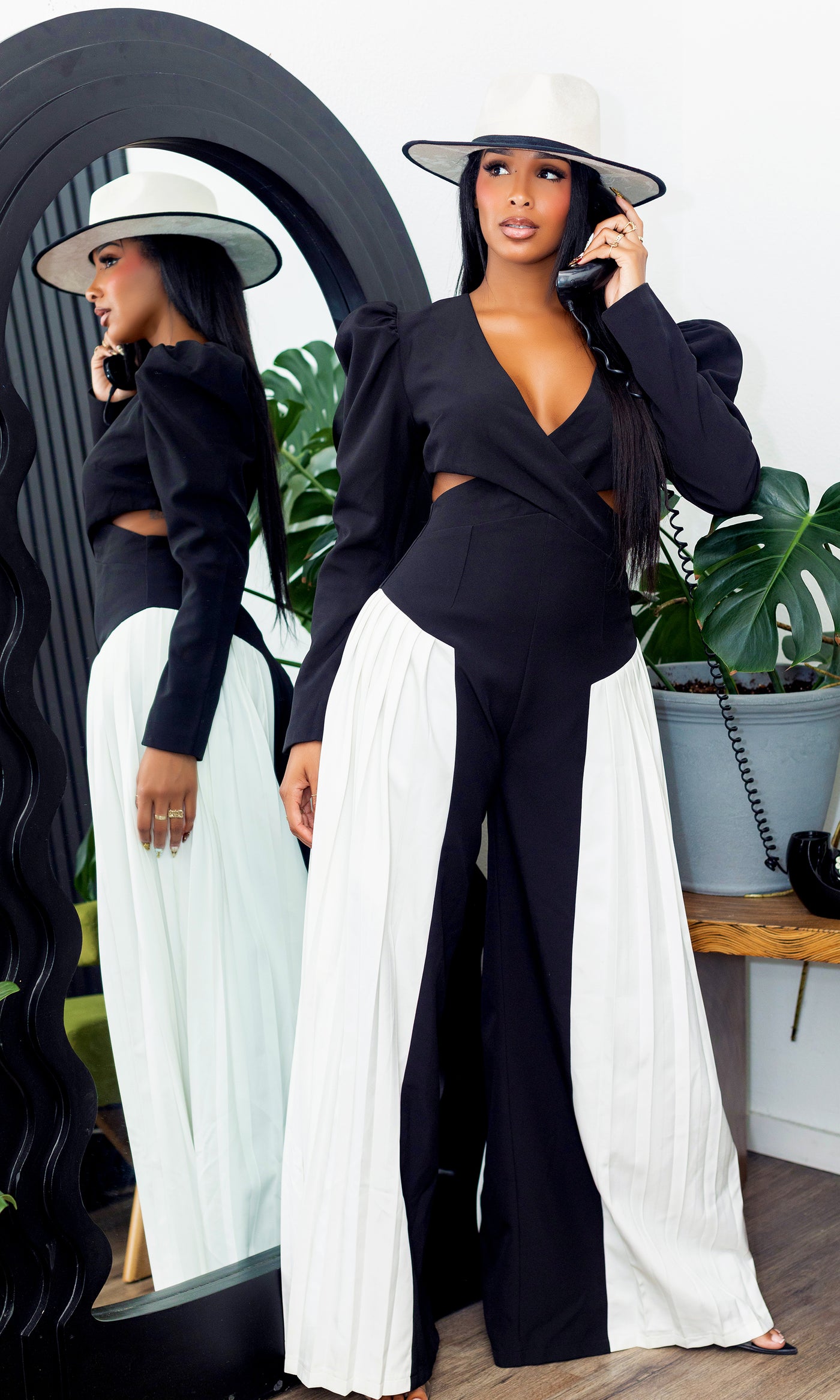 Elise Cutout Jumpsuit Black/White Preorder Ships End Oct- Early Nov - Cutely Covered