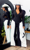 Elise Cutout Jumpsuit Black/White Preorder Ships End Oct- Early Nov - Cutely Covered