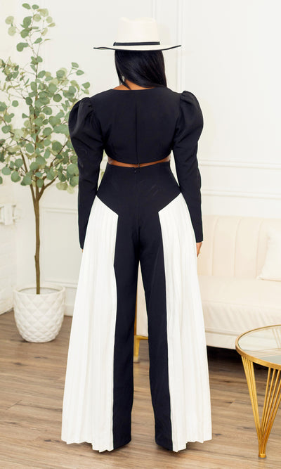 Elise Cutout Jumpsuit Black/White Preorder Ships End Oct- Early Nov - Cutely Covered