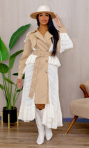 Rosie Trench With Ruffle Dress in Beige Cream Preorder Ships End Oct- Early Nov - Cutely Covered