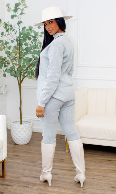 Aisha Cut-Out Ribbed Knit Layered Set - Grey - Cutely Covered