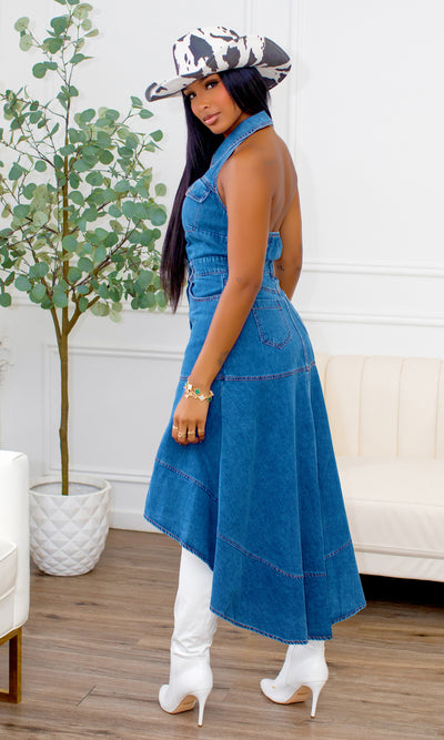 Aniyah Button-Down Denim Midi Dress - Cutely Covered