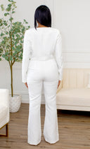 Nylah Cropped Blazer & Wide-Leg Pantsuit - White - Cutely Covered