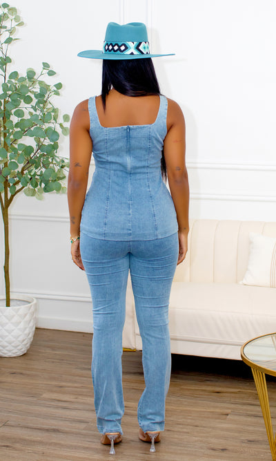 Elaine Sleeveless Denim Power Set - Cutely Covered