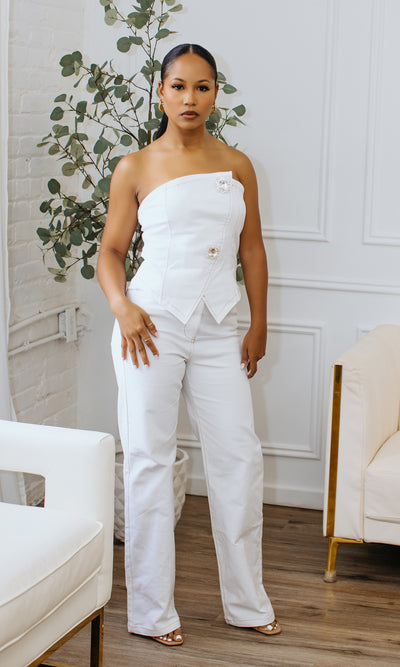 Gracelynn Jewel Tube Top & Asymmetrical Denim Set - White G2 - Cutely Covered