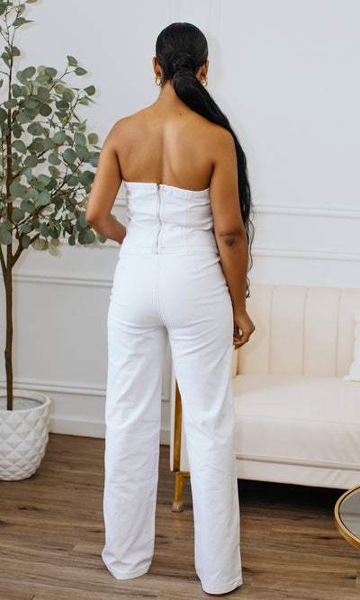 Gracelynn Jewel Tube Top & Asymmetrical Denim Set - White G2 - Cutely Covered