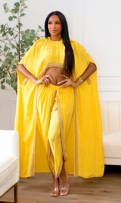 Hera | Hand Beaded Cape Pants Set - Yellow - Cutely Covered