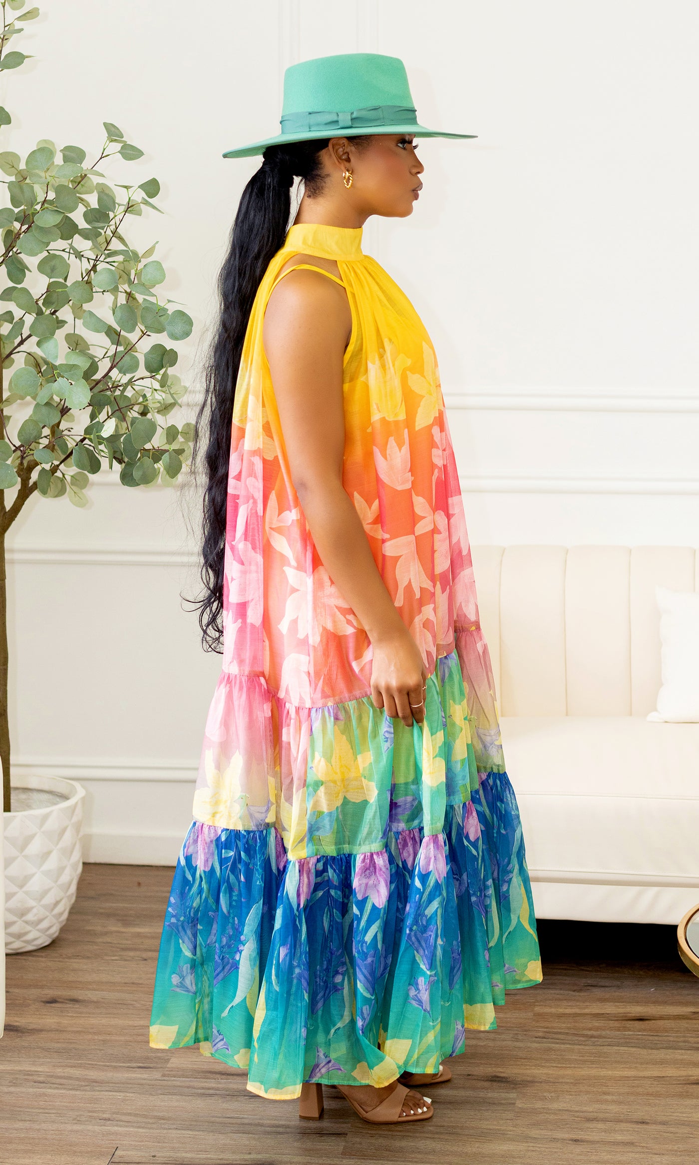 Jimena Radiant Blooms Tiered Halter Maxi Dress - Cutely Covered