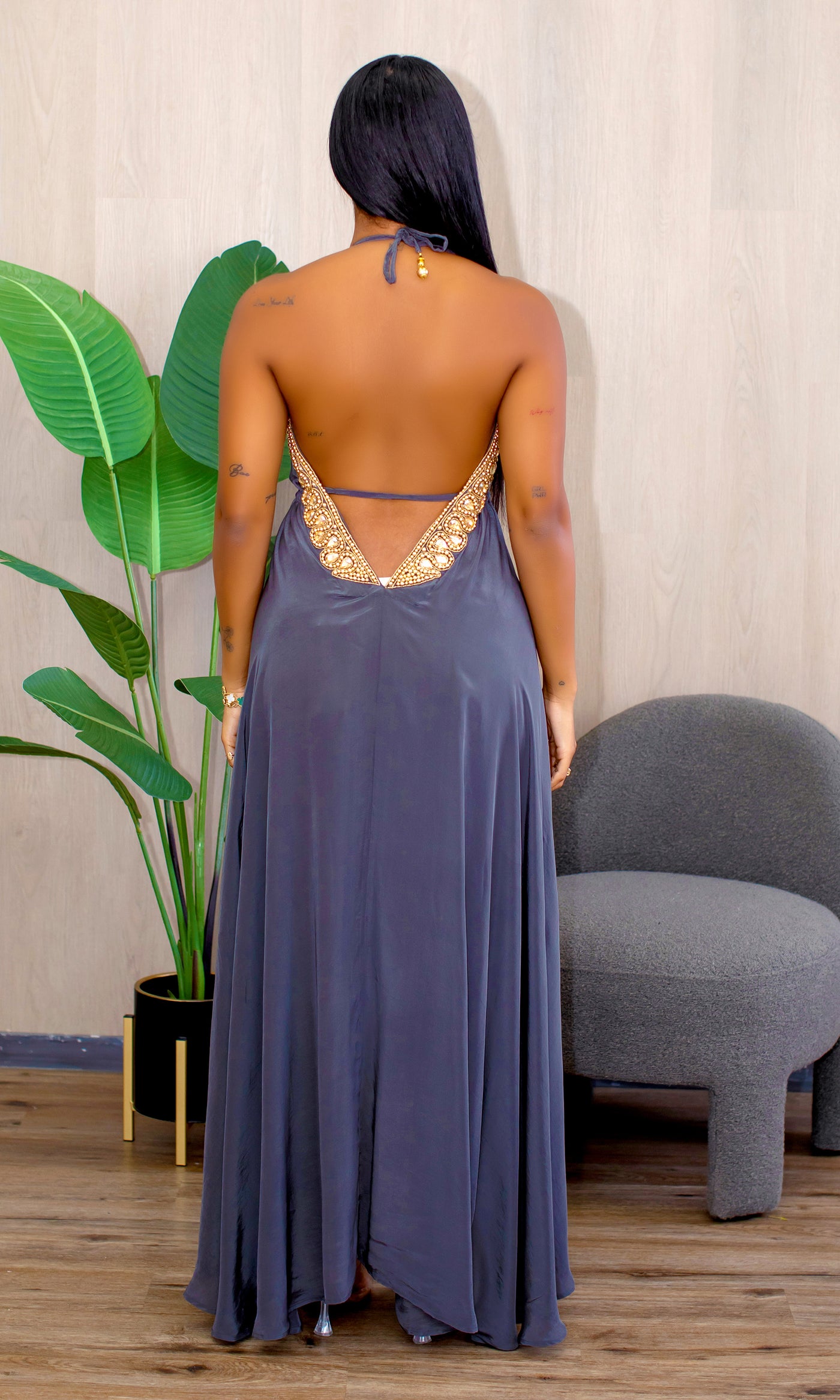 Beaded Flowy Dress - Grey - Cutely Covered