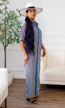 Jovique Striped Button-Down Maxi Shirt Dress - Cutely Covered