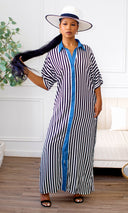 Jovique Striped Button-Down Maxi Shirt Dress - Cutely Covered