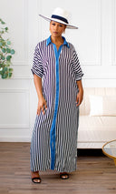 Jovique Striped Button-Down Maxi Shirt Dress - Cutely Covered