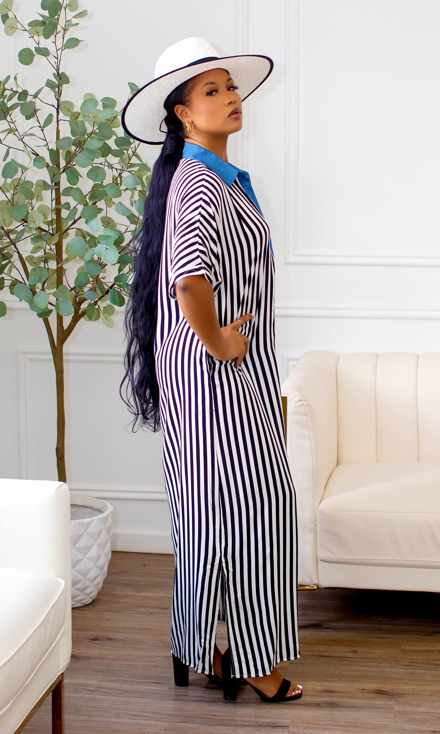 Jovique Striped Button-Down Maxi Shirt Dress - Cutely Covered