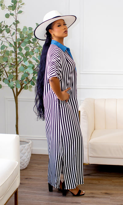Jovique Striped Button-Down Maxi Shirt Dress - Cutely Covered