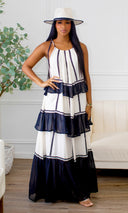 Emory Tiered White Maxi Dress with Black Accents - Cutely Covered