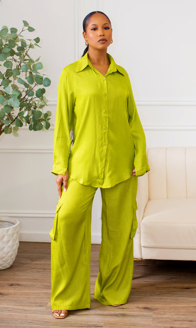 Viviana Cargo Pant Set in Vibrant Green - Cutely Covered